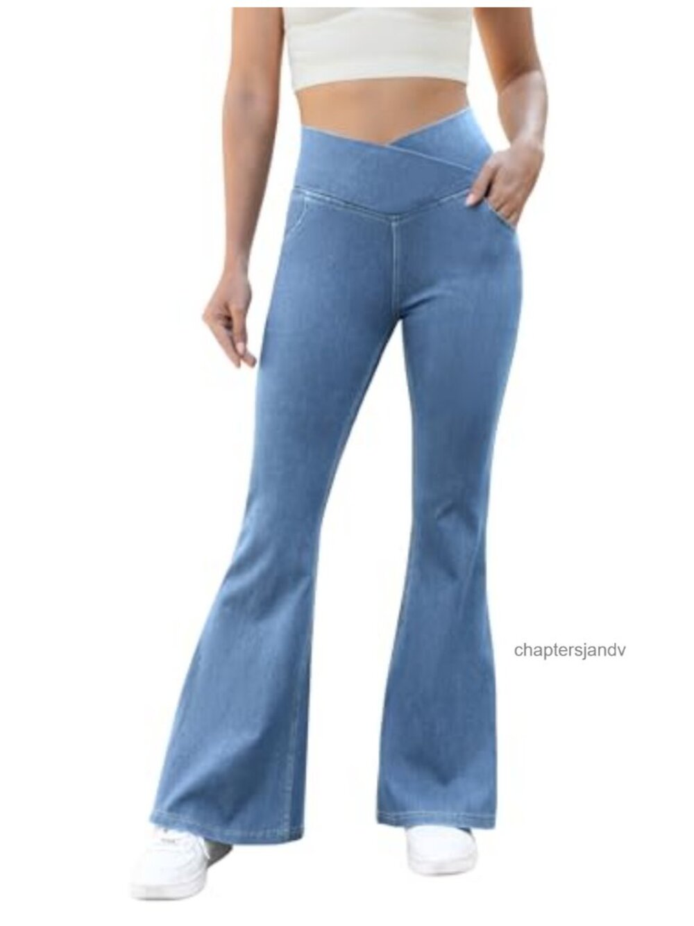 Women's Bell Bottom Jeans Crossover Waist Stretchy Jeggings Flare Leg